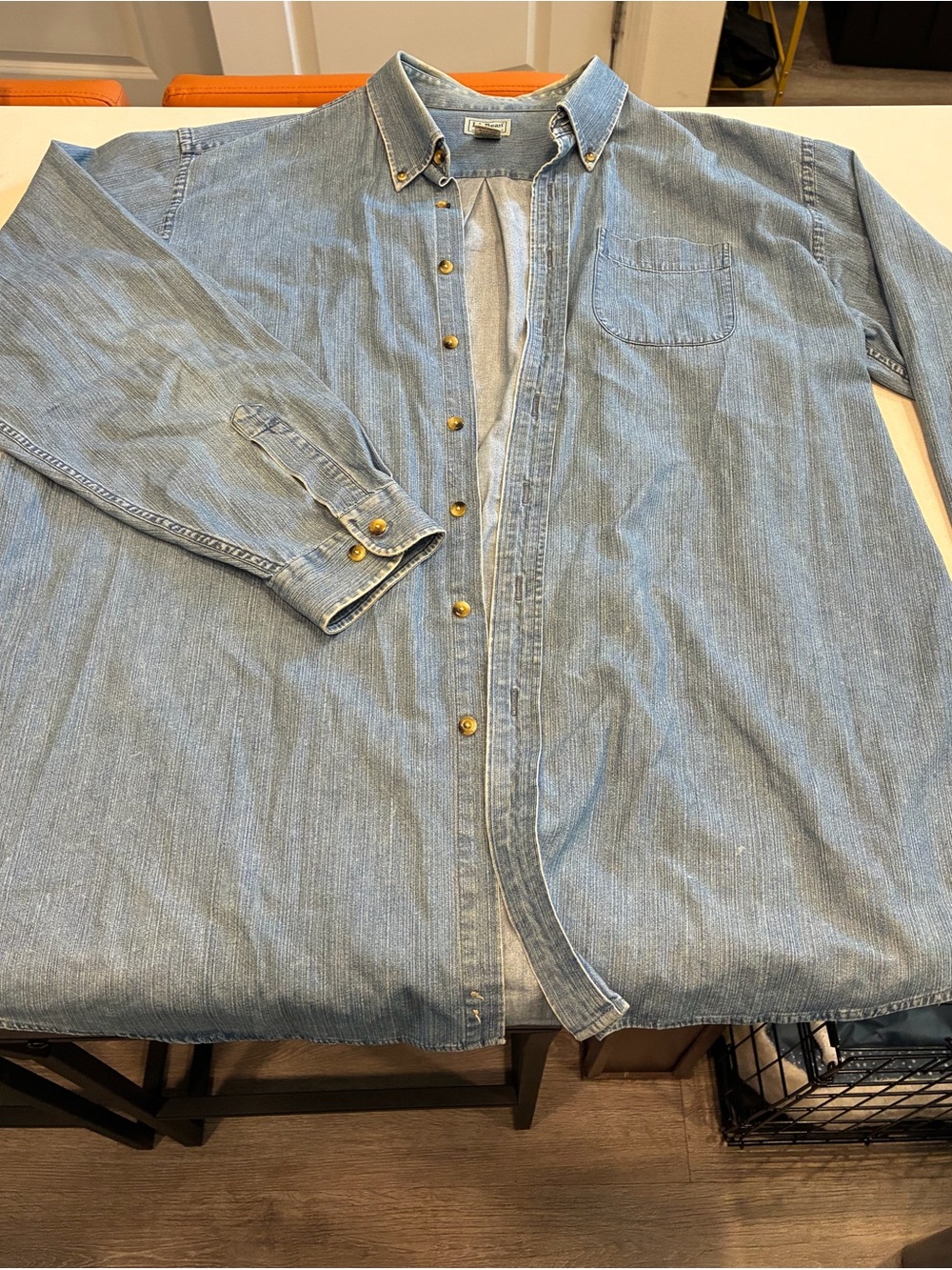 L.L. Bean Light Blue Denim Button-Down Shirt Cotton Construction Relaxed Fit